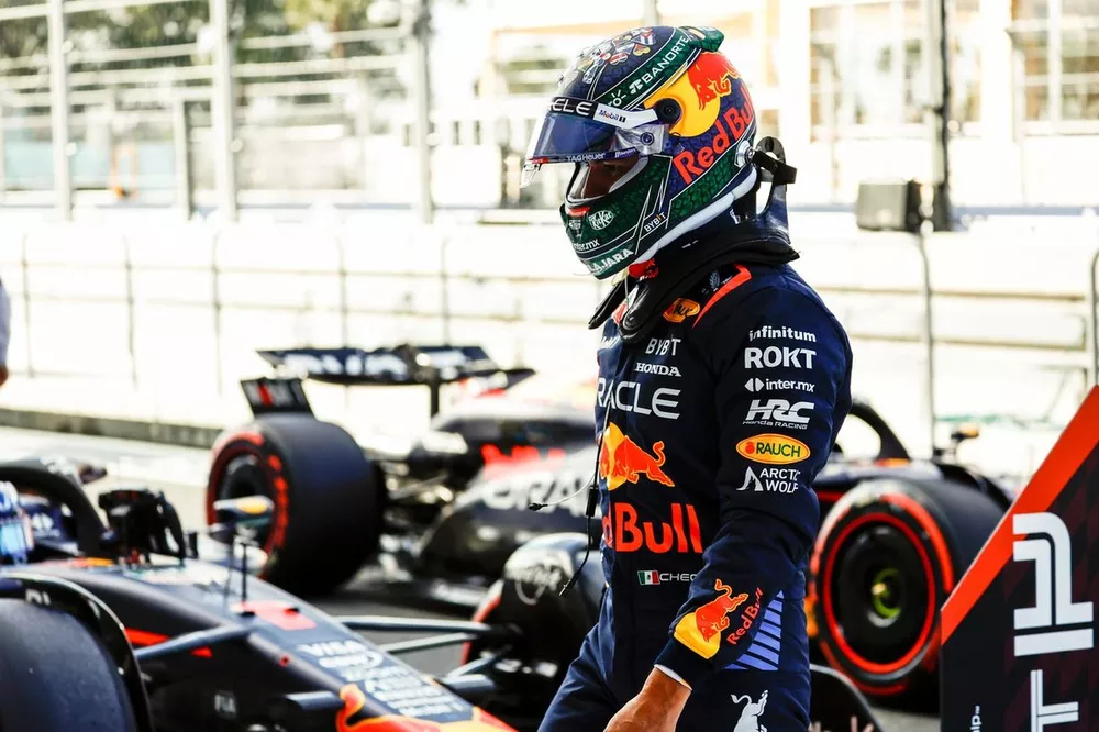 Sergio Perez, Red Bull Racing, in Parc Ferme after Sprint Qualifying 
