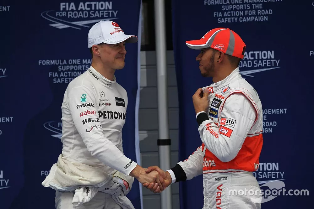 Michael Schumacher, Mercedes AMG F1 and Lewis Hamilton, McLaren Mercedes