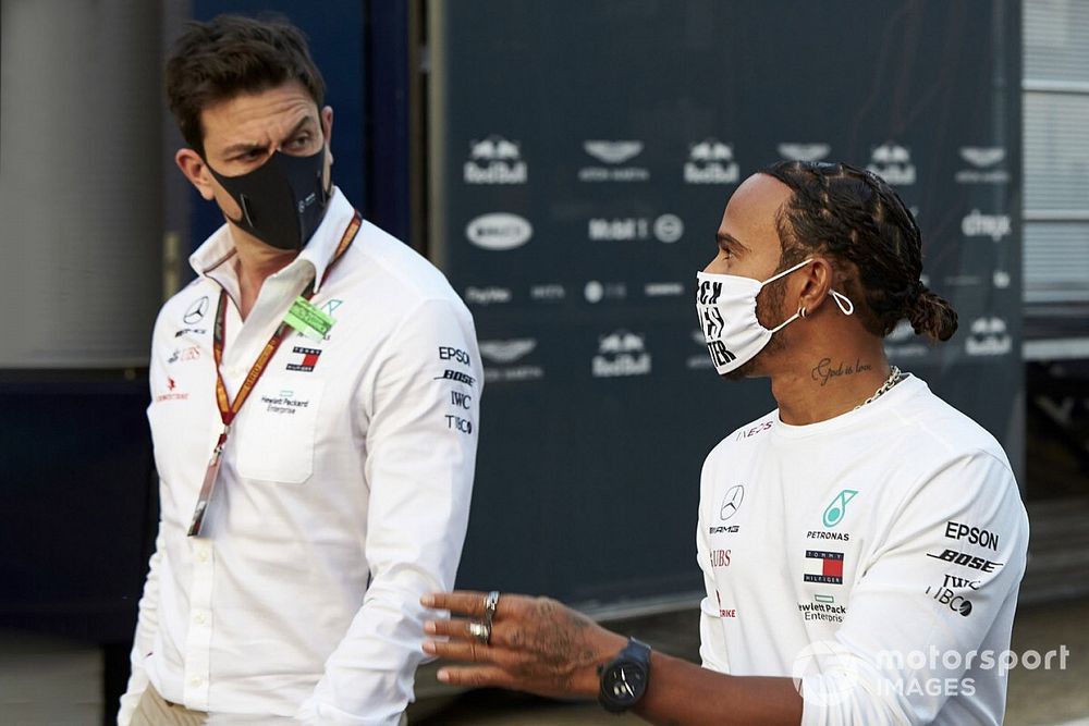 Toto Wolff, Mercedes AMG, y Lewis Hamilton, Mercedes-AMG F1