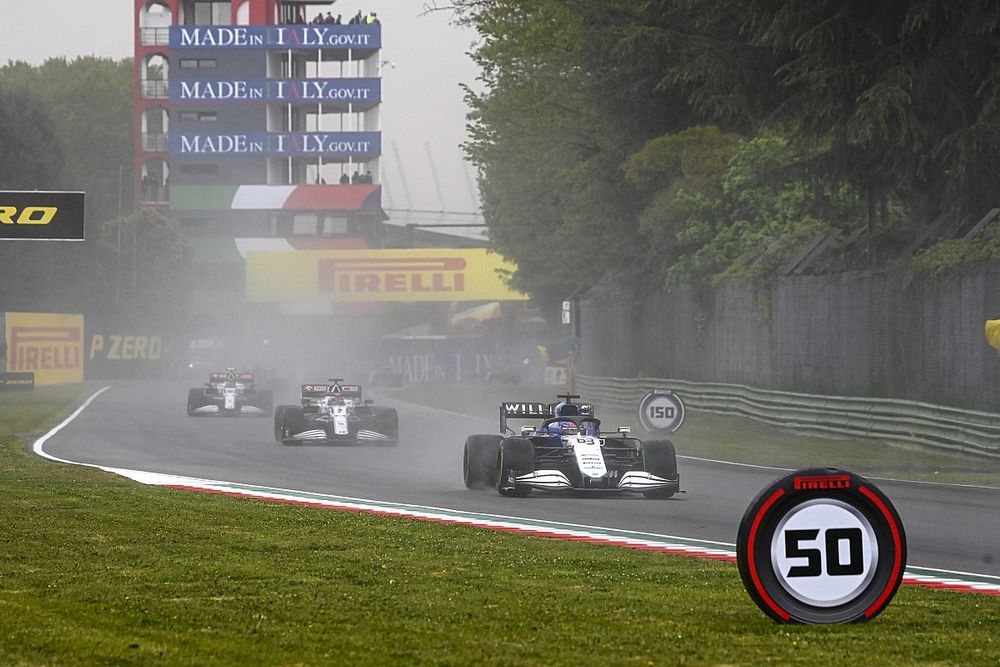 George Russell, Williams FW43B, Kimi Raikkonen, Alfa Romeo Racing C41, and Antonio Giovinazzi, Alfa Romeo Racing C41