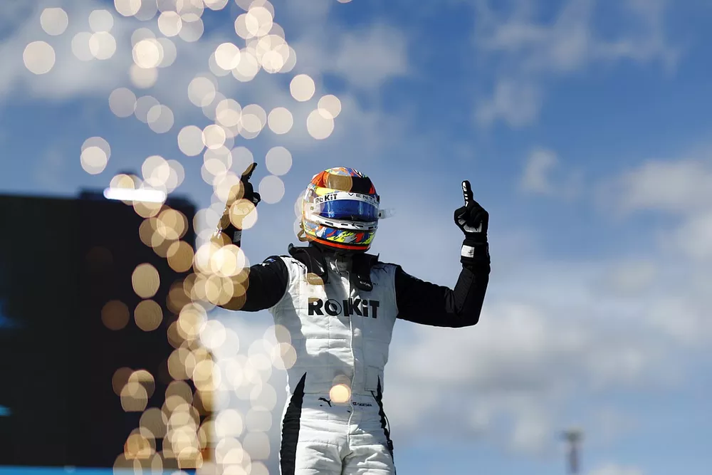 Edoardo Mortara, Venturi Racing, first position, celebrates in Parc Ferme