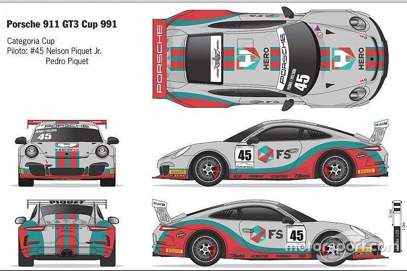 Carro de Nelsinho e Pedro Piquet para a prova da Porsche GT3 Cup em Interlagos