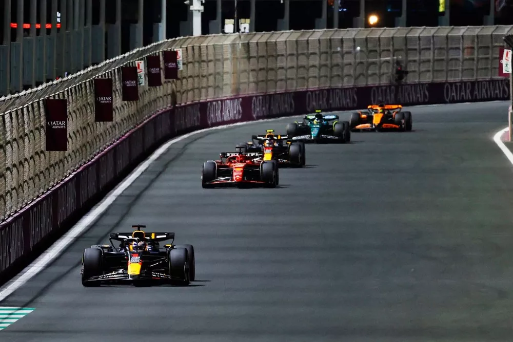Max Verstappen, Red Bull Racing RB20, Charles Leclerc, Ferrari SF-24, Sergio Perez, Red Bull Racing RB20, Fernando Alonso, Aston Martin AMR24, Oscar Piastri, McLaren MCL38