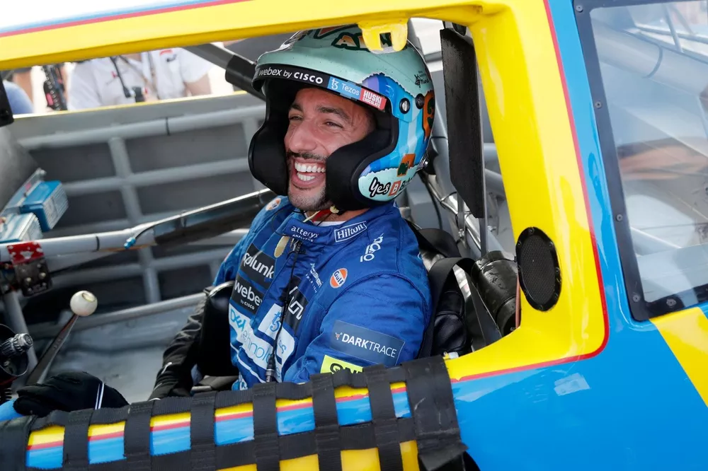 Daniel Ricciardo, McLaren, drives the Dale Earnhardt Wrangler Chevrolet Monte Carlo NASCAR