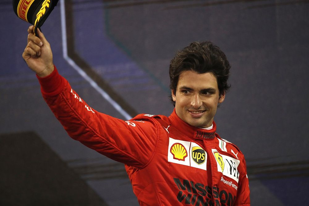 Carlos Sainz Jr., Ferrari, 3rd position, arrives on the podium