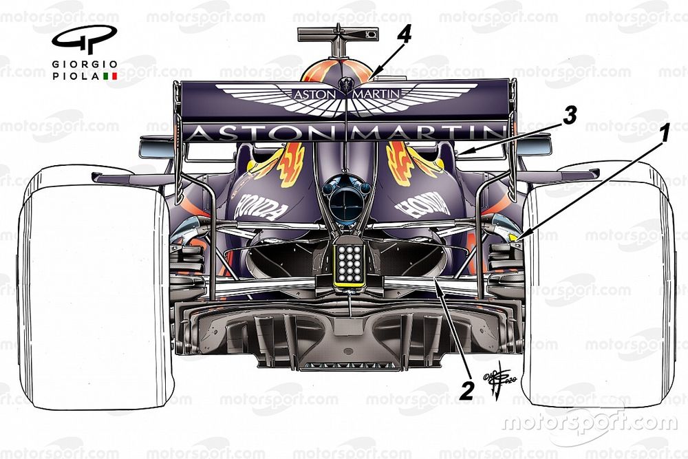 Detalle de la suspensi&oacute;n trasera del Red Bull Racing RB16