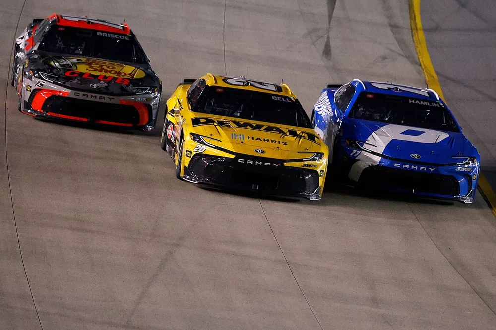 Chase Briscoe, No. 19 Joe Gibbs Racing Toyota; Christopher Bell, No. 20 Joe Gibbs Racing Toyota; Denny Hamlin, No. 11 Joe Gibbs Racing Toyota