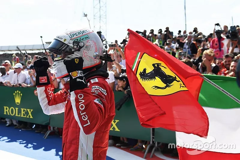 Race winner Sebastian Vettel, Ferrari celebrates in parc ferme