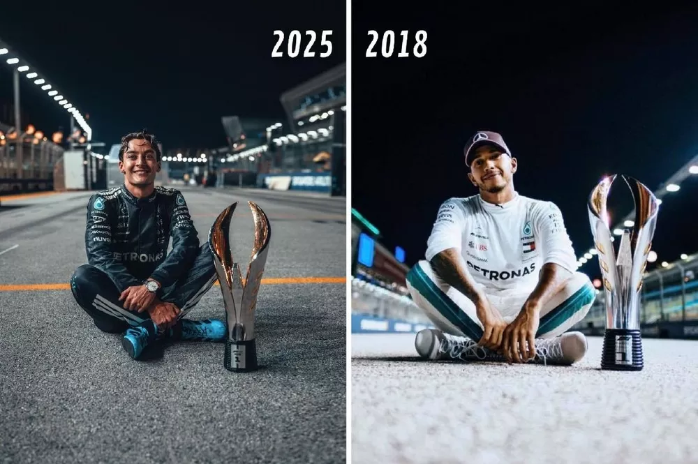 Nach Sieg in Singapur: George Russell stellt Hamiltons Foto nach