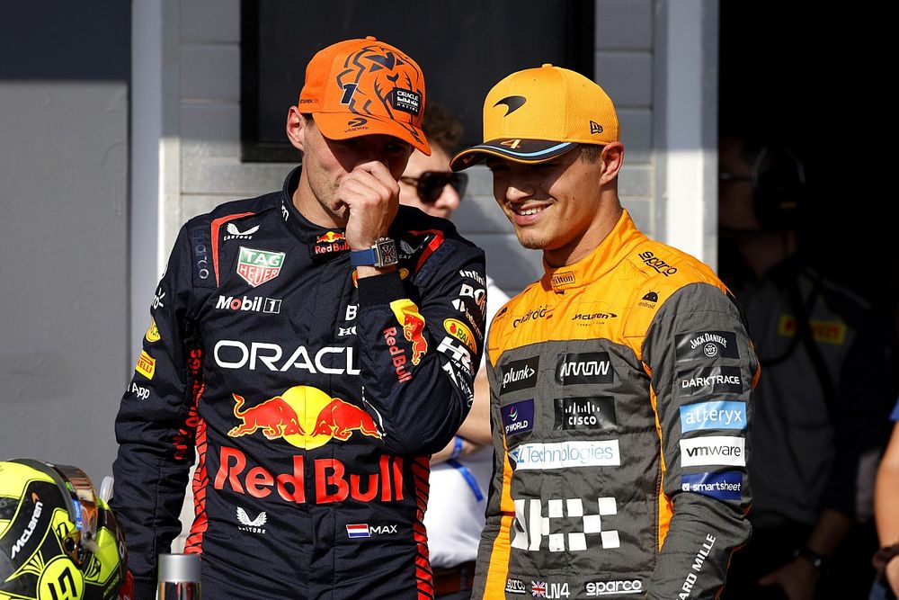 Max Verstappen, Red Bull Racing, Lando Norris, McLaren, talk after Qualifying