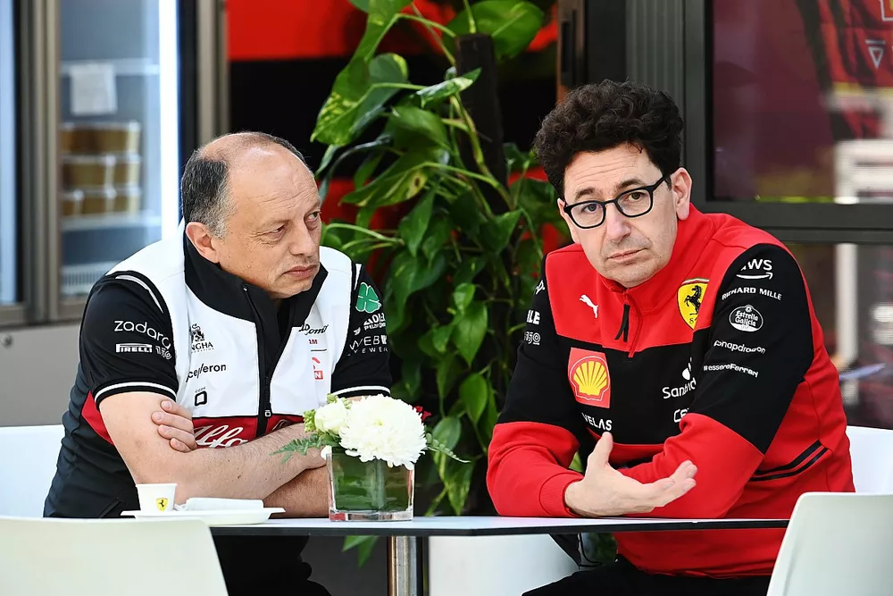 Frederic Vasseur, Team Principal, Alfa Romeo Racing and Mattia Binotto, Team Principal, Ferrari