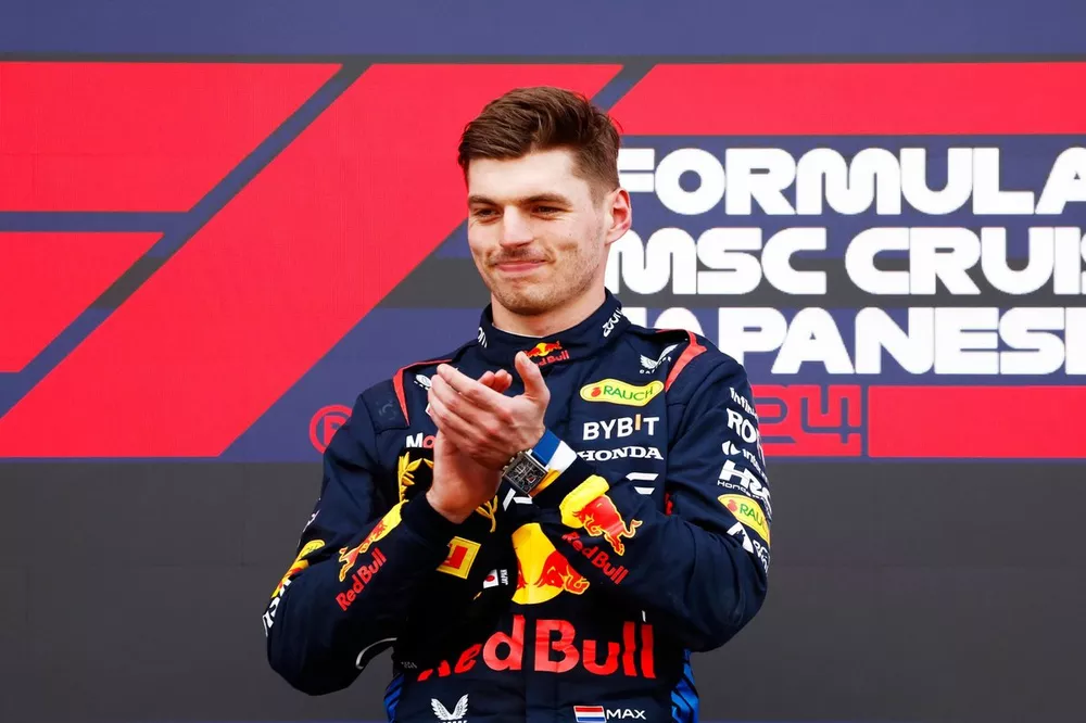 Max Verstappen, Red Bull Racing, 1st position, on the podium