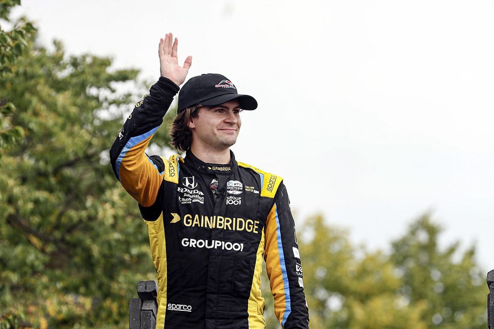 Colton Herta, Andretti Autosport w/ Curb-Agajanian Honda celebrates on the podium
