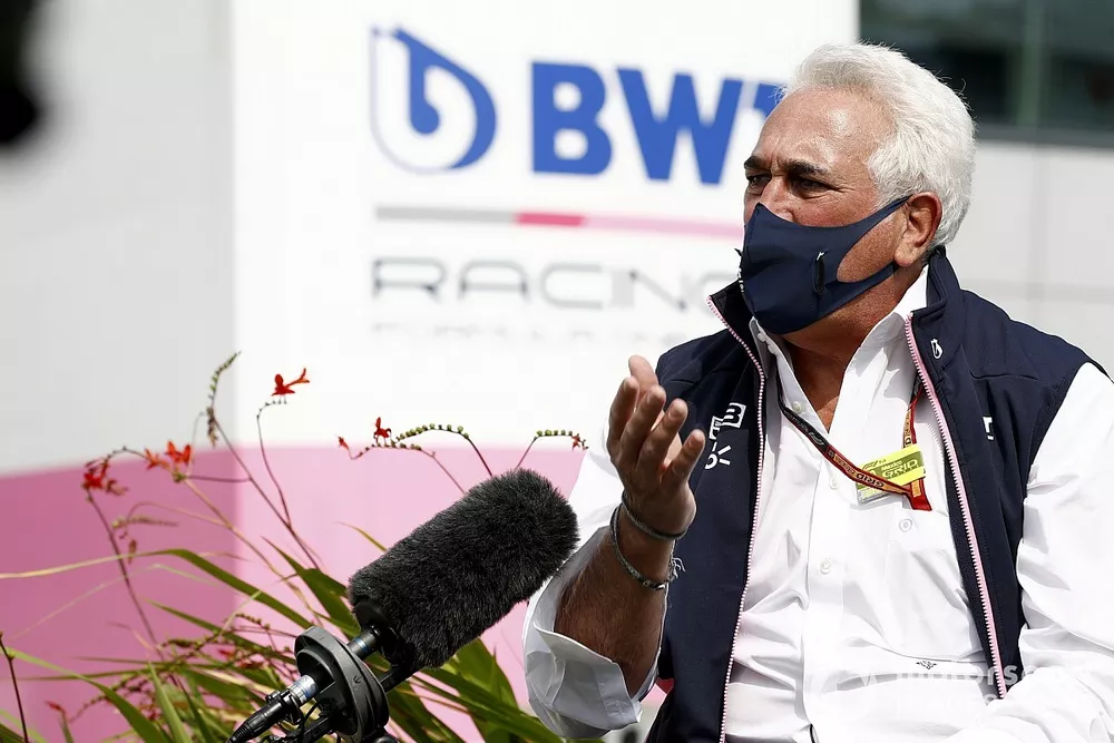 Lawrence Stroll, Owner, Racing Point, speaks to the media