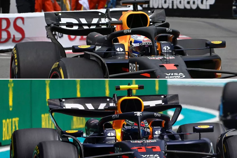 Comparación del alerón trasero del Red Bull RB20