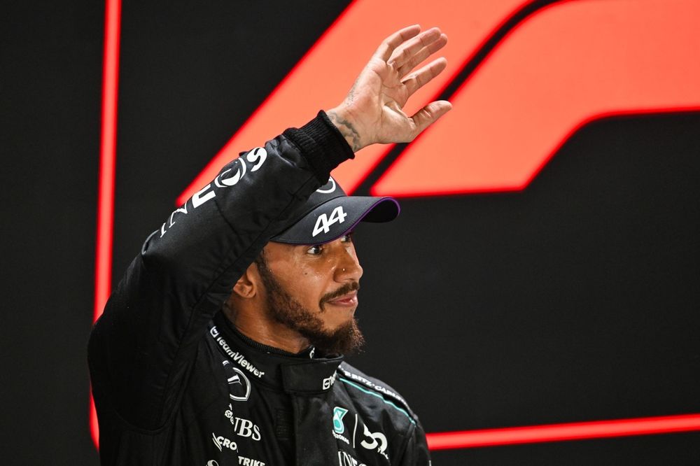Lewis Hamilton, Mercedes-AMG F1 Team, waves at the fans in Parc Ferme