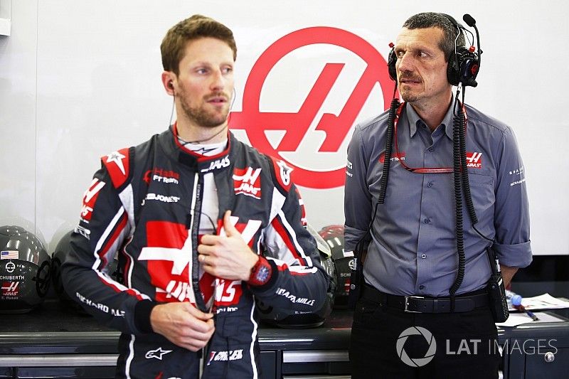 Romain Grosjean, Haas F1 Team, and Guenther Steiner, Team Principal, Haas F1