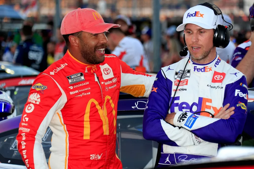 Bubba Wallace, 23XI Racing Toyota; Denny Hamlin, Joe Gibbs Racing Toyota