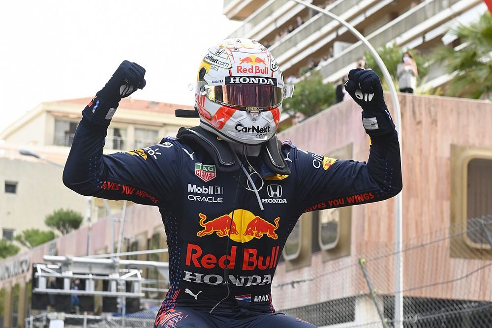 Max Verstappen, Red Bull Racing, 1st position, celebrates in Parc Ferme