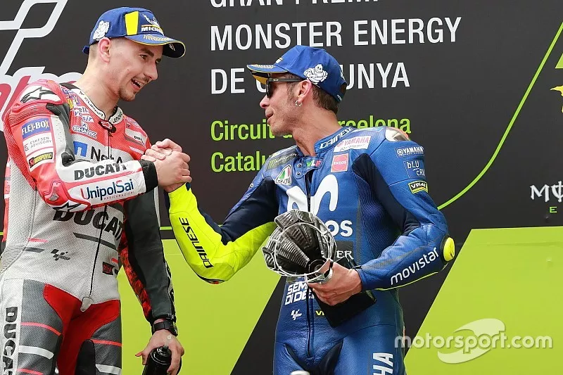 Podio: ganador de la carrera Jorge Lorenzo, Ducati Team, tercer lugar Valentino Rossi, Yamaha Factory Racing