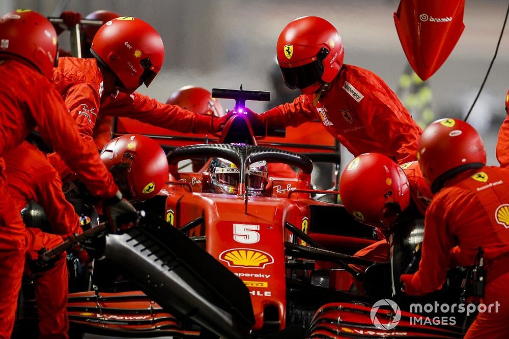 Sebastian Vettel, Ferrari SF1000, comes in for a stop