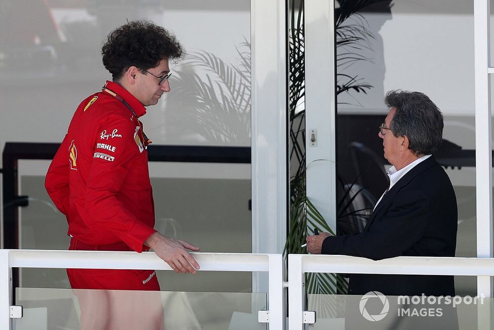 Mattia Binotto, Team Principal Ferrari speaks with Louis Camilleri