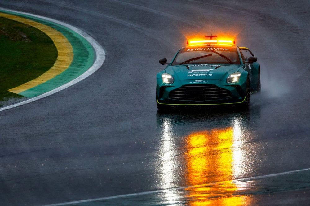 The safety car on track in the wet