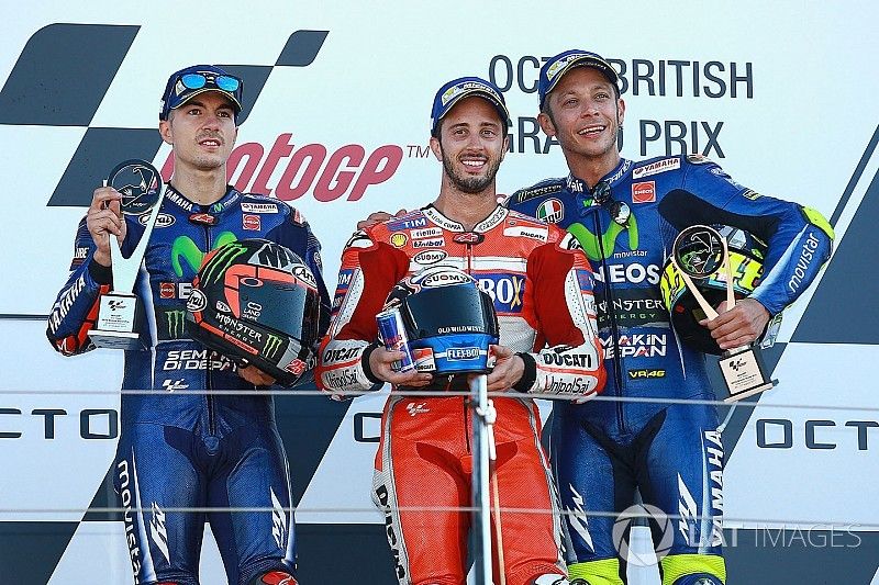 Podium: Ganador, Andrea Dovizioso, Ducati Team, segundo, Maverick Vi&ntilde;ales, Yamaha Factory Racing, te