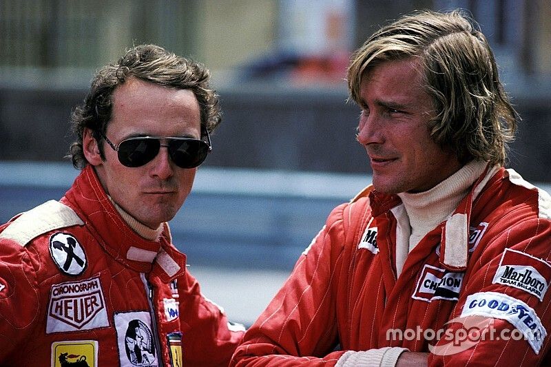 Niki Lauda, Ferrari and James Hunt, McLaren