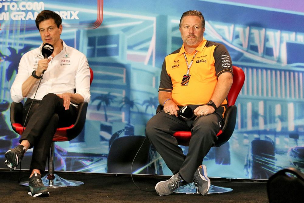 Toto Wolff, Team Principal and CEO, Mercedes AMG, Zak Brown, CEO, McLaren Racing, Laurent Rossi, CEO, Alpine F1, in the team principals Press Conference