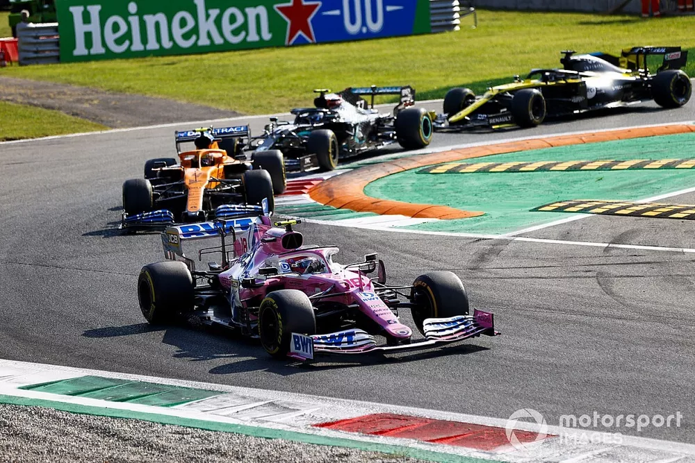 Lance Stroll, Racing Point RP20, Lando Norris, McLaren MCL35, Valtteri Bottas, Mercedes F1 W11