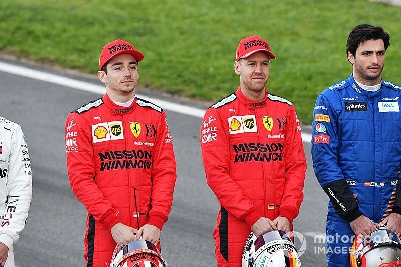 Charles Leclerc, Ferrari, Sebastian Vettel, Ferrari y Carlos Sainz, McLaren