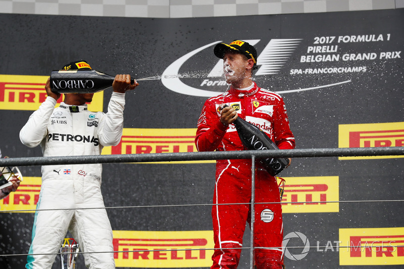 Podium: Race winner Lewis Hamilton, Mercedes AMG F1, second place Sebastian Vettel, Ferrari