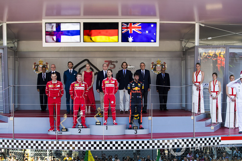 Race winner Sebastian Vettel, Ferrari, Second place Third place Kimi Raikkonen, Ferrari Daniel Ricci