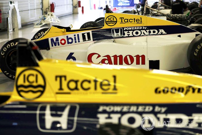 A 1985 Keke Rosberg Williams FW10 Honda, to the right of its replacement, the FW11