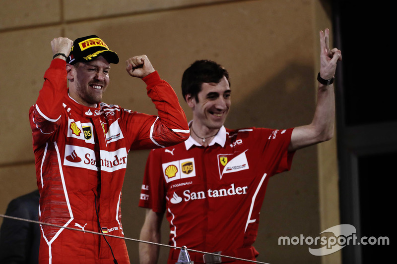 Podium: winner Sebastian Vettel, Ferrari, Matteo Togninalli, Chief Race Engineer, Ferrari