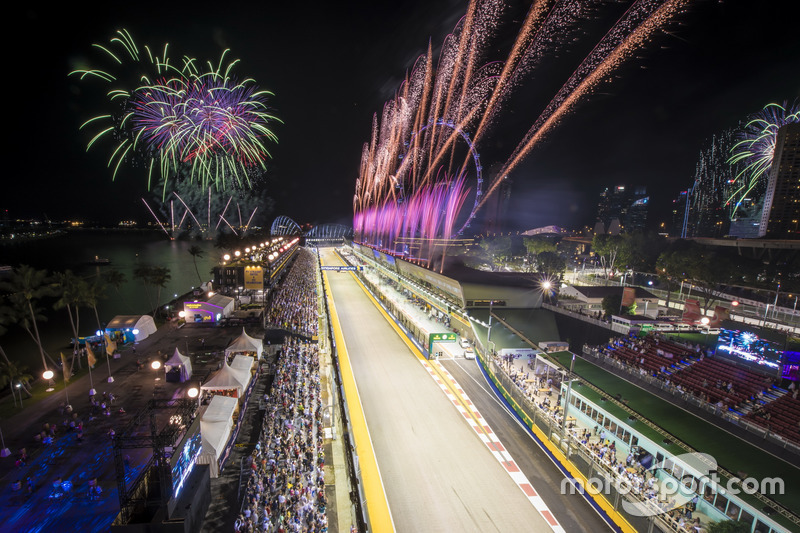 A spectacular fireworks display at the end of the race