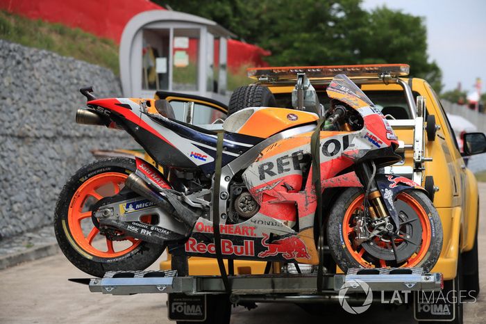 The crashed bike of Marc Marquez, Repsol Honda Team