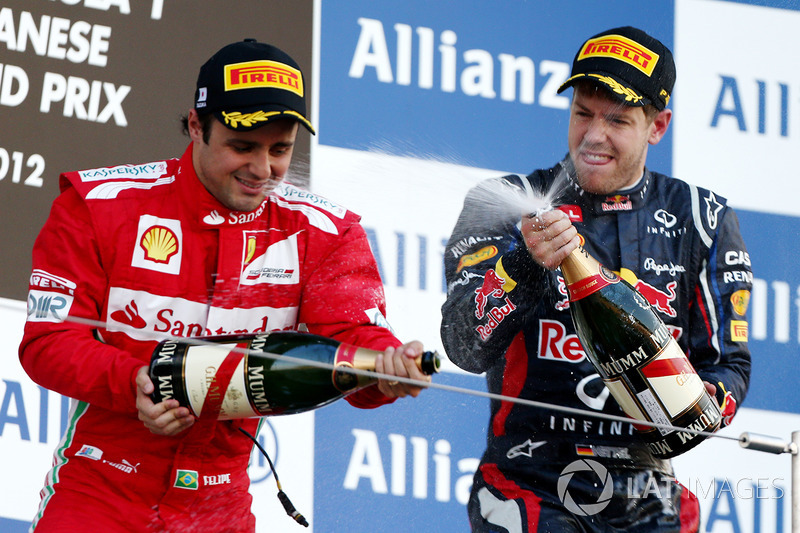 Podyum: 2. Felipe Massa, Ferrari, yarış galibi Sebastian Vettel, Red Bull Racing