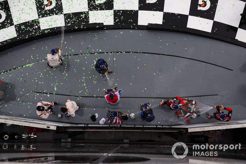 Prototype Champagne Celebration, #10 Wayne Taylor Racing Cadillac DPi: Renger Van Der Zande, Jordan Taylor, Fernando Alonso, Kamui Kobayashi, #31 Whelen Engineering Racing Cadillac DPi, DPi: Felipe Nasr, Pipo Derani, Eric Curran, #7 Acura Team Penske Acura DPi, DPi: Helio Castroneves, Ricky Taylor, Alexander Rossi