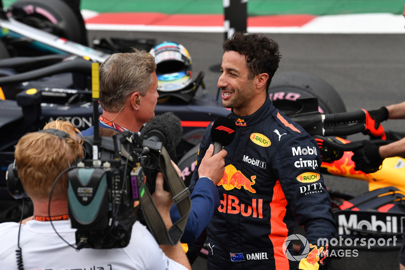 David Coulthard, Channel 4 F1 talks with Daniel Ricciardo, Red Bull Racing in Parc Ferme 