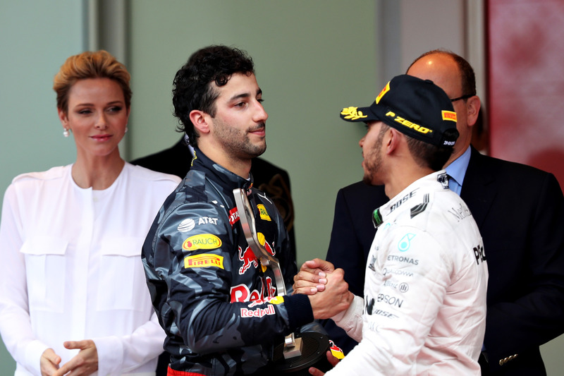 Daniel Ricciardo and Lewis Hamilton on the podium