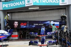 The garage name board of Daniil Kvyat, Scuderia Toro Rosso is removed