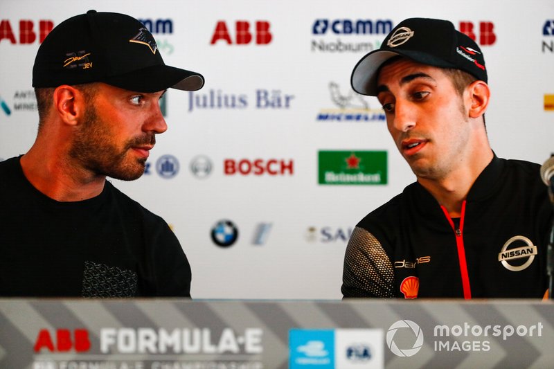 Jean-Eric Vergne, DS TECHEETAH, talks to Sébastien Buemi, Nissan e.Dams in the press conference