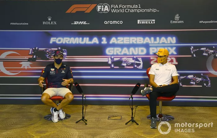 Sergio Perez, Red Bull Racing y Lando Norris, McLaren