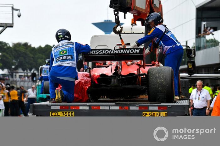 El monoplaza dañado de Sebastian Vettel, Ferrari SF90