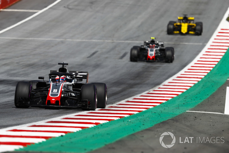 Romain Grosjean, Haas F1 Team VF-18, Kevin Magnussen, Haas F1 Team VF-18, Nico Hulkenberg, Renault Sport F1 Team R.S. 18