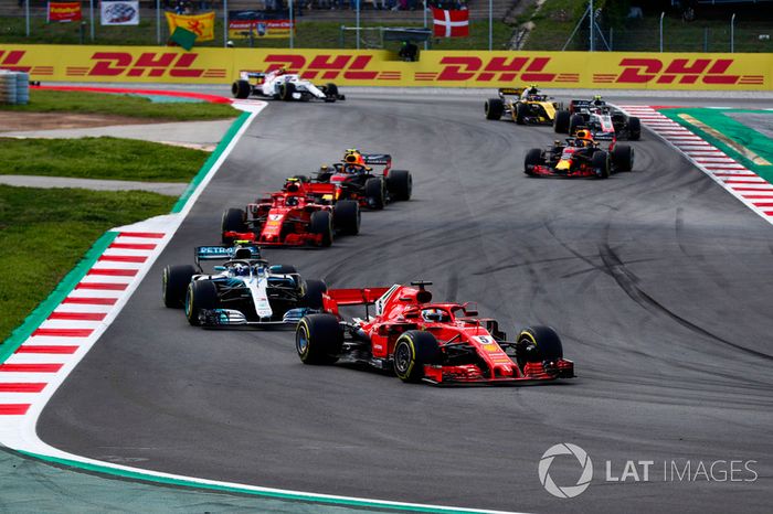 Sebastian Vettel, Ferrari SF71H, Valtteri Bottas, Mercedes AMG F1 W09, Kimi Raikkonen, Ferrari SF71H, Max Verstappen, Red Bull Racing RB14, Daniel Ricciardo, Red Bull Racing RB14