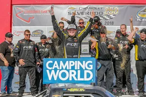 Race winner Justin Haley, GMS Racing, Chevrolet Silverado Fraternal Order Of Eagles