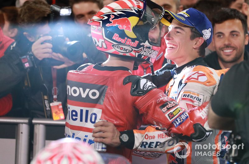 Andrea Dovizioso, Ducati Team, Marc Marquez, Repsol Honda Team in Parc ferme